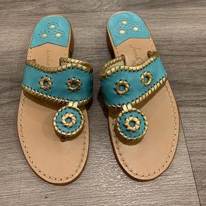 Jack Rogers Light Blue and Gold Sandals